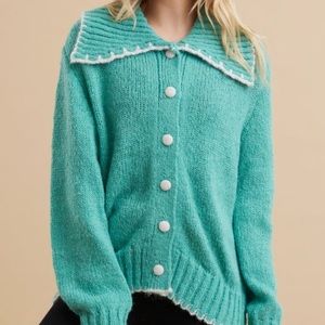Solid Sailor Neckline knit Cardigan Sweater
